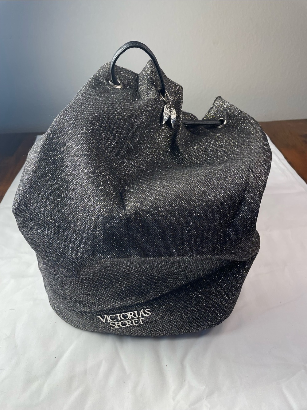 Victoria's Secret Black Glitter Drawstring Backpack